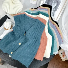 Korean Loose Japanese Knitted Vest Tank Top Women Cardigan Outdoor Tops Outerwear