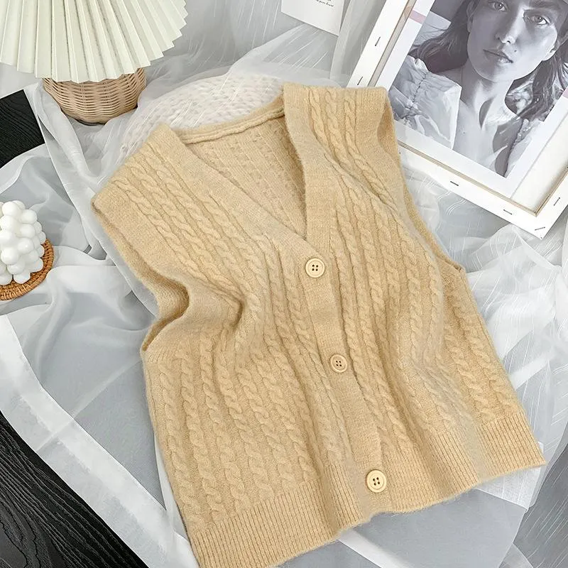 Korean Loose Japanese Knitted Vest Tank Top Women Cardigan Outdoor Tops Outerwear