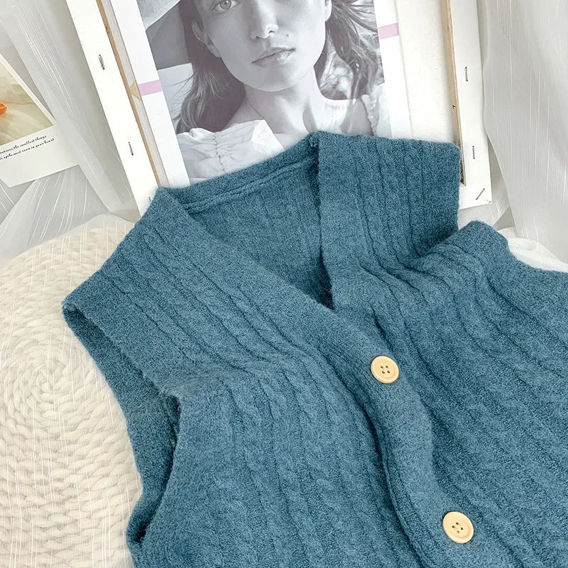 Korean Loose Japanese Knitted Vest Tank Top Women Cardigan Outdoor Tops Outerwear