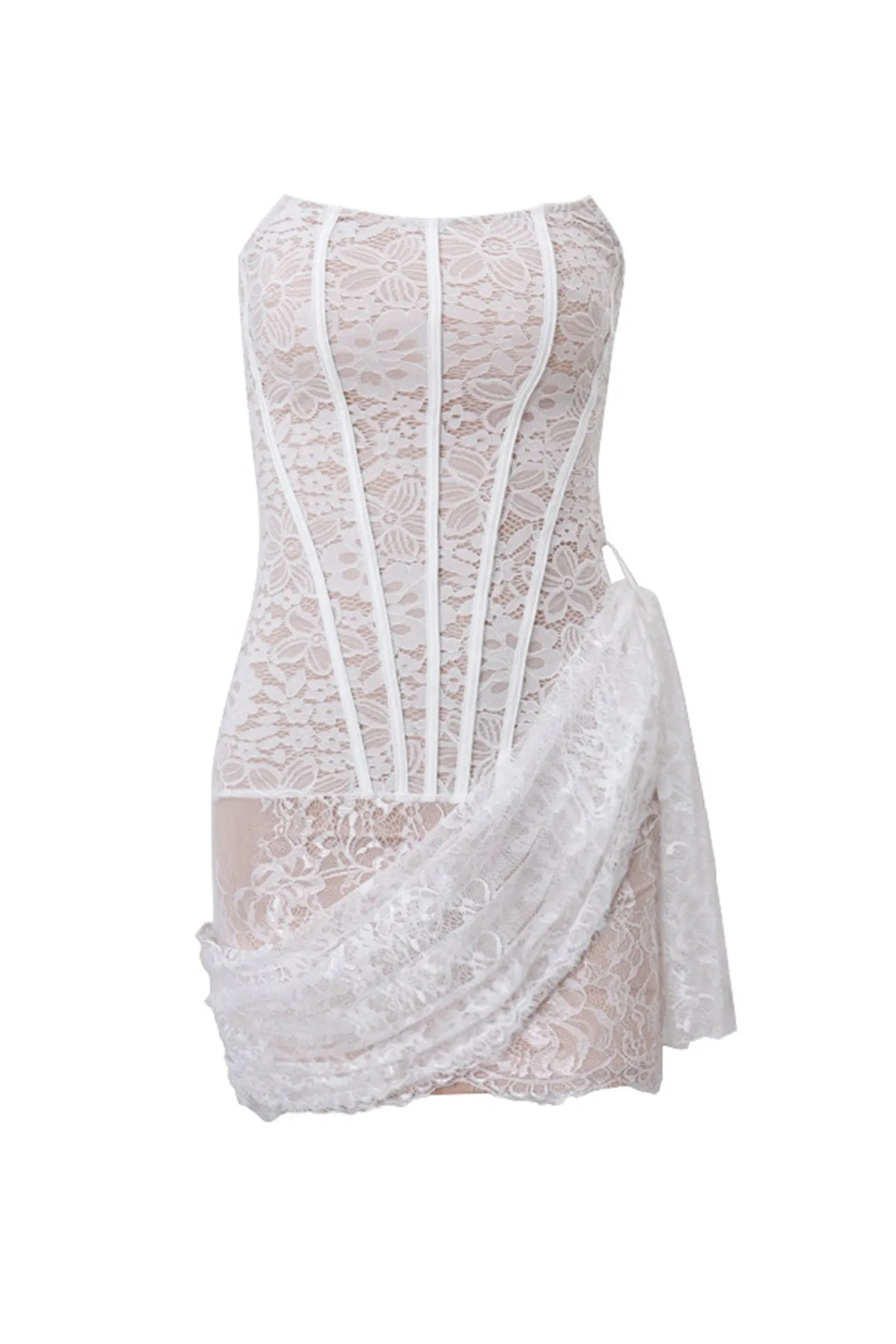 Lace Mesh Corset Strapless Dress