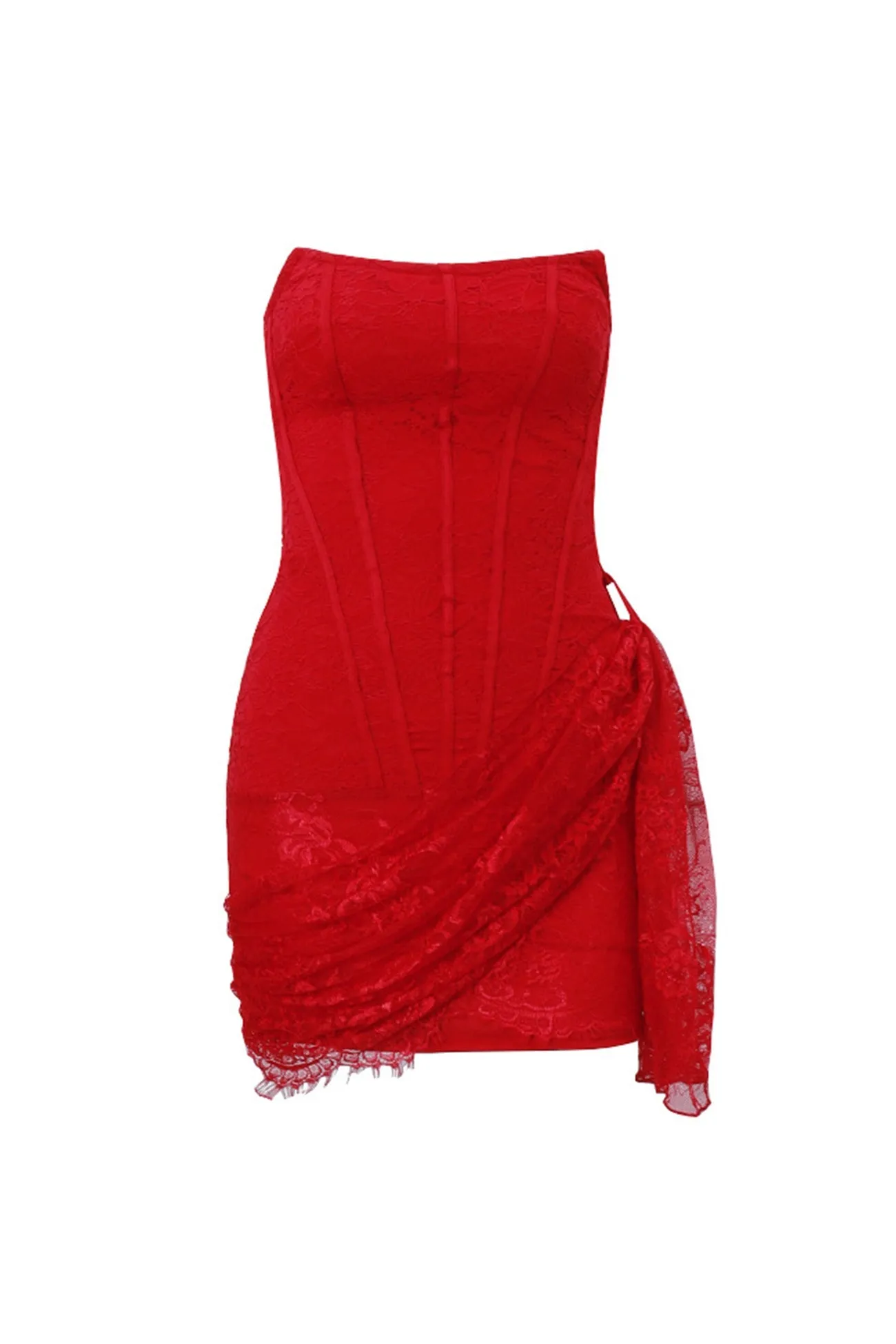 Lace Mesh Corset Strapless Dress