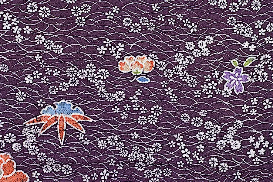 Last Pieces, Floating Flowers Vintage Kimono Silk Chirimen Crepe from Japan. Piece Size 13.25" x 66"  #4650