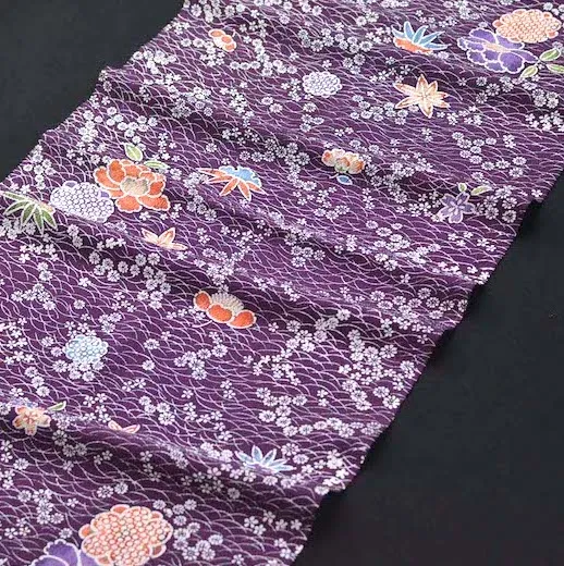 Last Pieces, Floating Flowers Vintage Kimono Silk Chirimen Crepe from Japan. Piece Size 13.25" x 66"  #4650