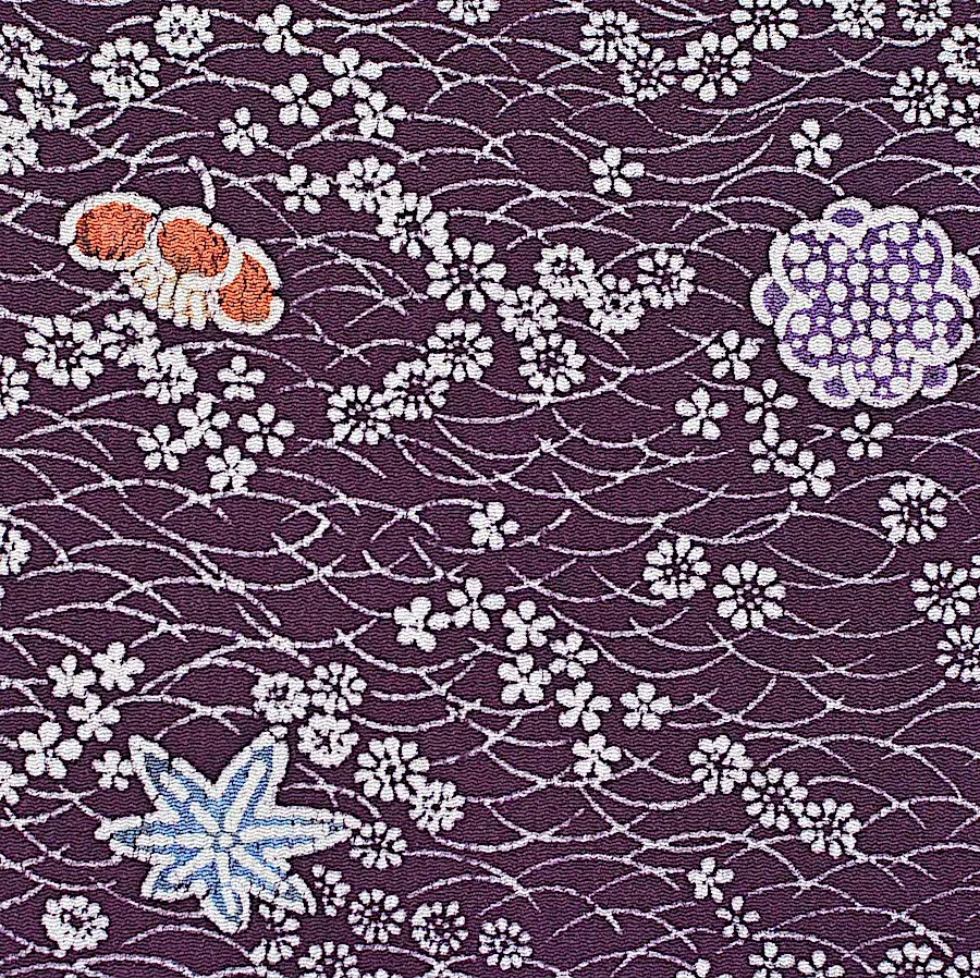 Last Pieces, Floating Flowers Vintage Kimono Silk Chirimen Crepe from Japan. Piece Size 13.25" x 66"  #4650