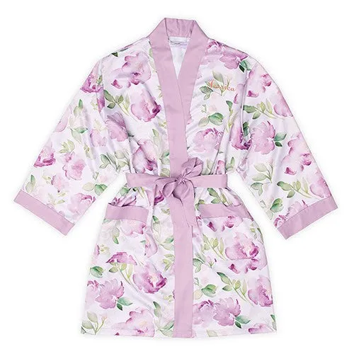 LAVENDER WATERCOLOR FLORAL SILKY KIMONO ROBE ON LAVENDER