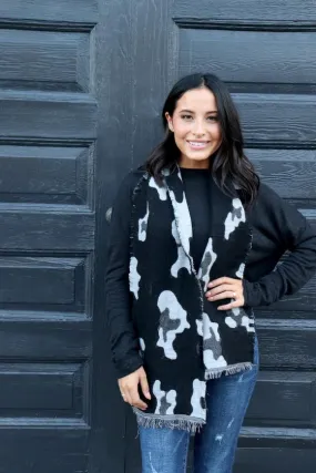 Leopard Print Oblong Scarf - Black