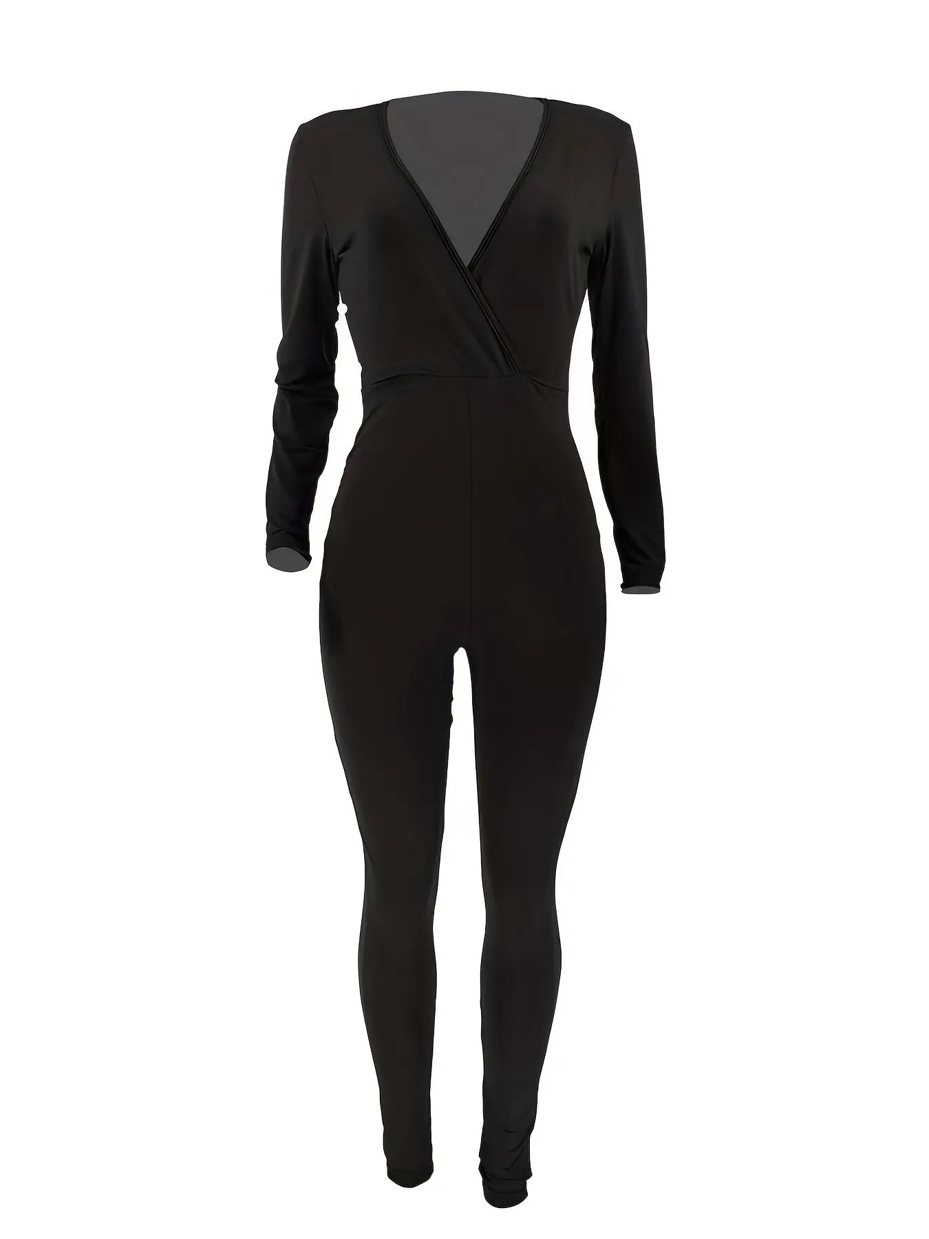 Long Sleeve Slim Jumpsuit, V Neck Casual Jumpsuit, Women's Clothing