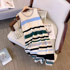 Loose-fitting Striped Sleeveless Vest Dress