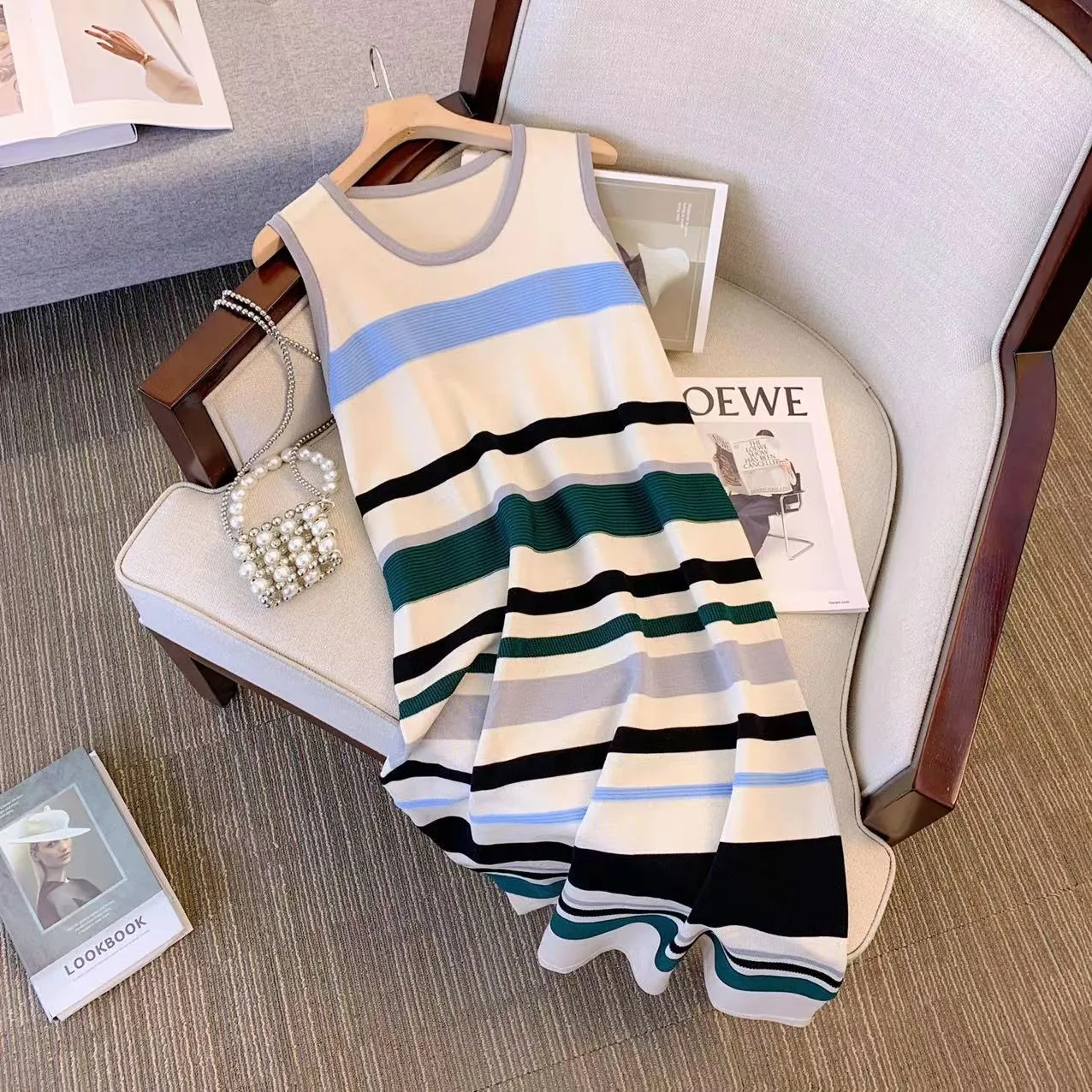 Loose-fitting Striped Sleeveless Vest Dress