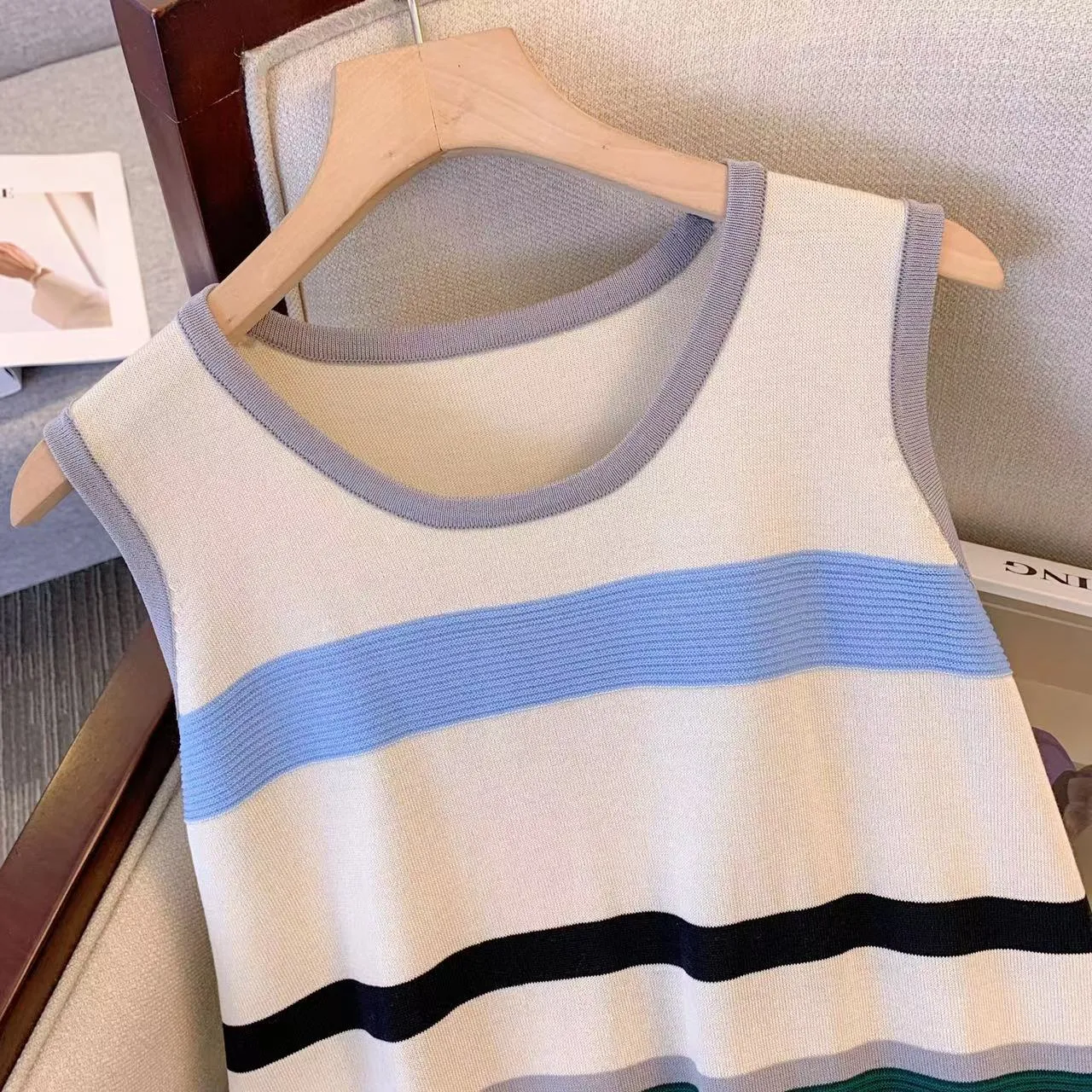 Loose-fitting Striped Sleeveless Vest Dress