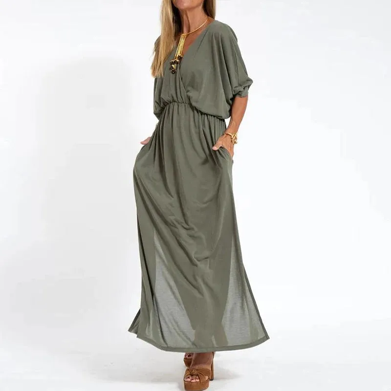 Louisa vintage long dress with side slit at high waist