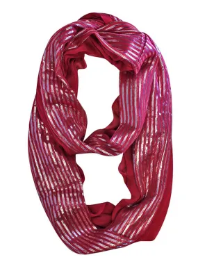 Magenta Summer Infinity Scarf With Metallic Stripes