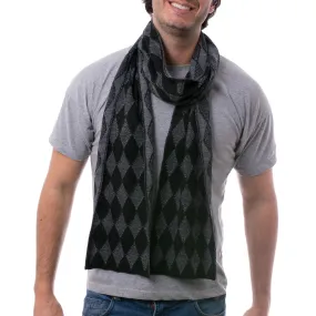 Men's Alpaca Blend Scarf with Grey Diamond Patterns - Diamond Grey | NOVICA