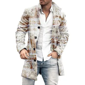 Men's Mid-Length Plaid Print Coat Casual Windbreaker 90207430L
