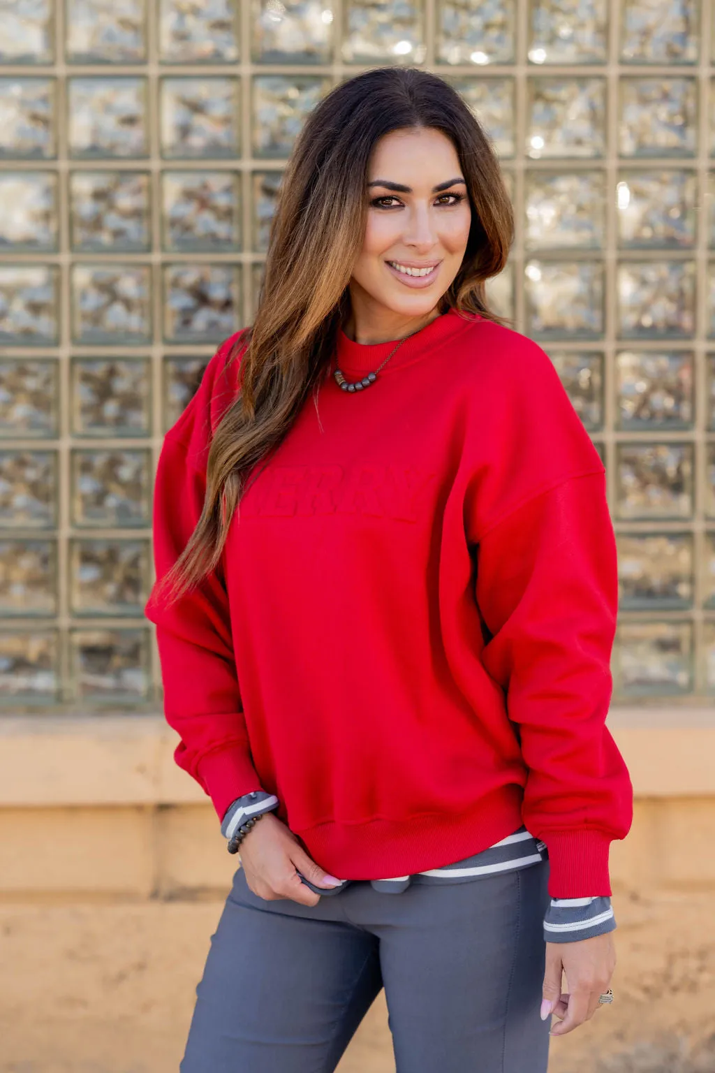 Merry Embossed Crewneck