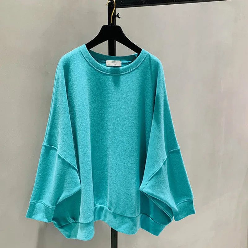 METAVERSMALL Sweater women's spring and autumn ins trend college style thin loose large size women's bat sleeve Korean version top jacket