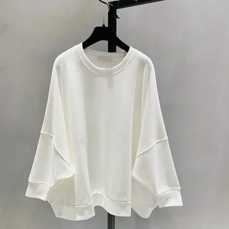 METAVERSMALL Sweater women's spring and autumn ins trend college style thin loose large size women's bat sleeve Korean version top jacket