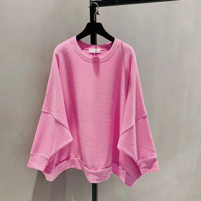 METAVERSMALL Sweater women's spring and autumn ins trend college style thin loose large size women's bat sleeve Korean version top jacket