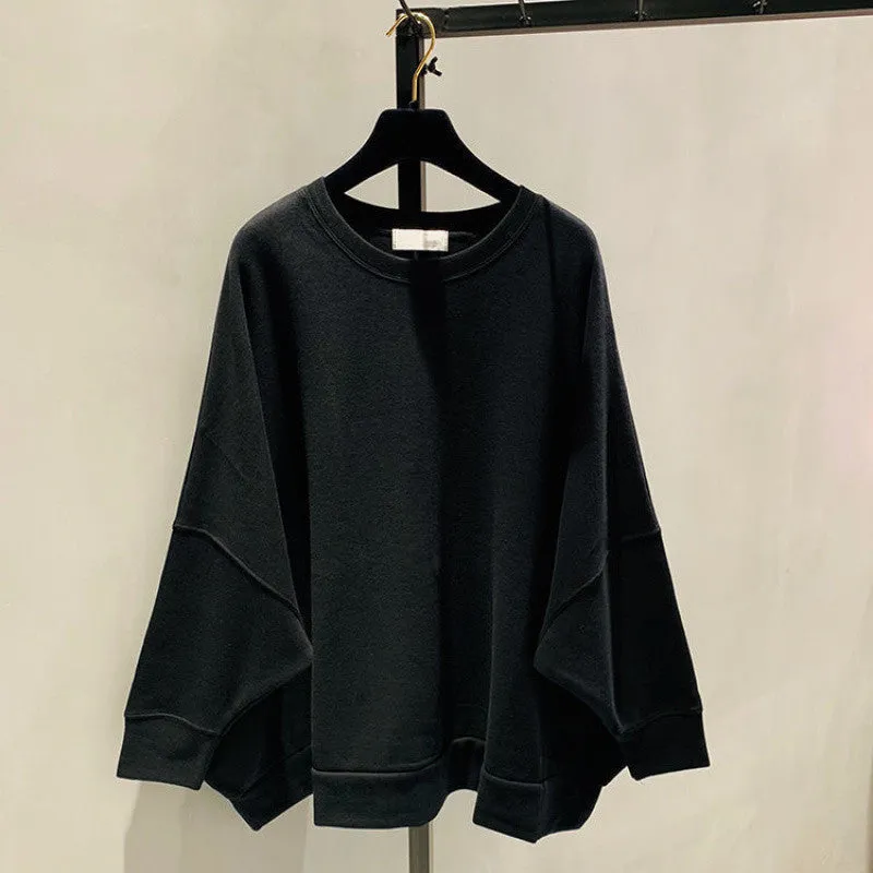 METAVERSMALL Sweater women's spring and autumn ins trend college style thin loose large size women's bat sleeve Korean version top jacket
