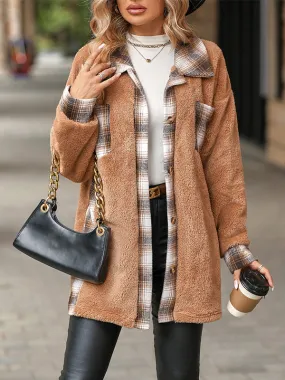 Mid-Length Lapel Plaid Plush Coat