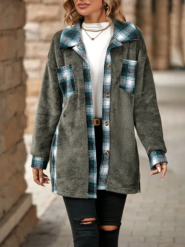 Mid-Length Lapel Plaid Plush Coat