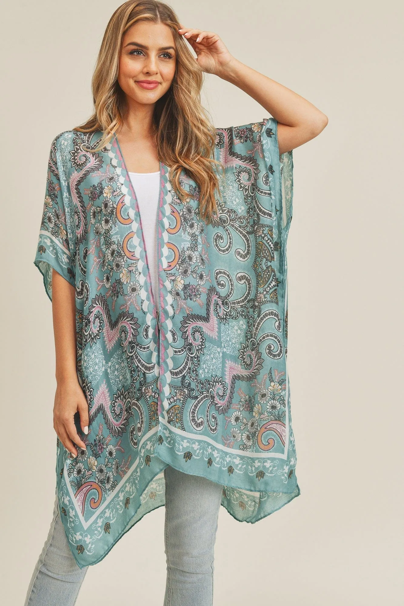 MS0215 Bohemian Print Beach Summer Kimono