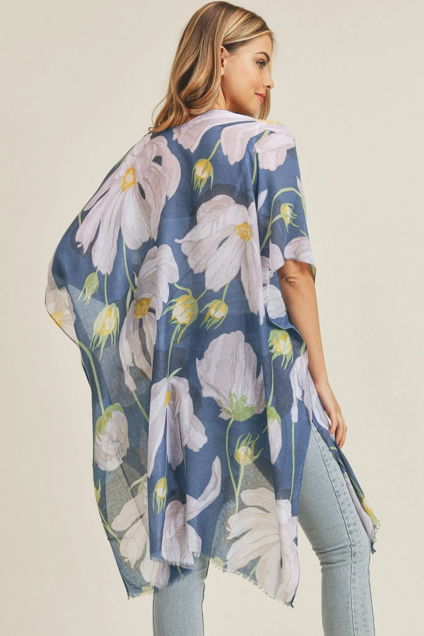 MS0226 Big Flower Print Beach Summer Kimono