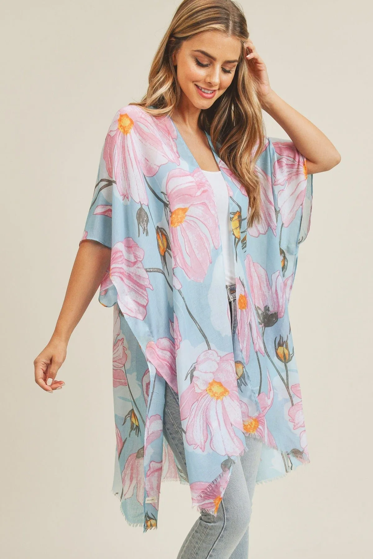 MS0226 Big Flower Print Beach Summer Kimono