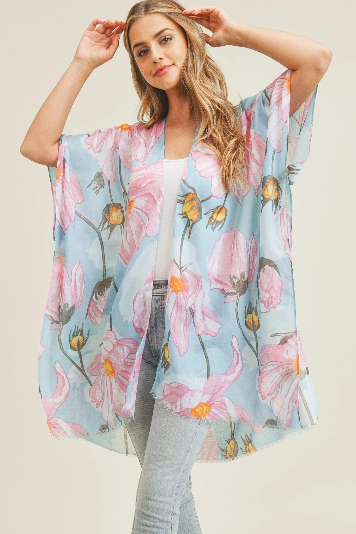 MS0226 Big Flower Print Beach Summer Kimono