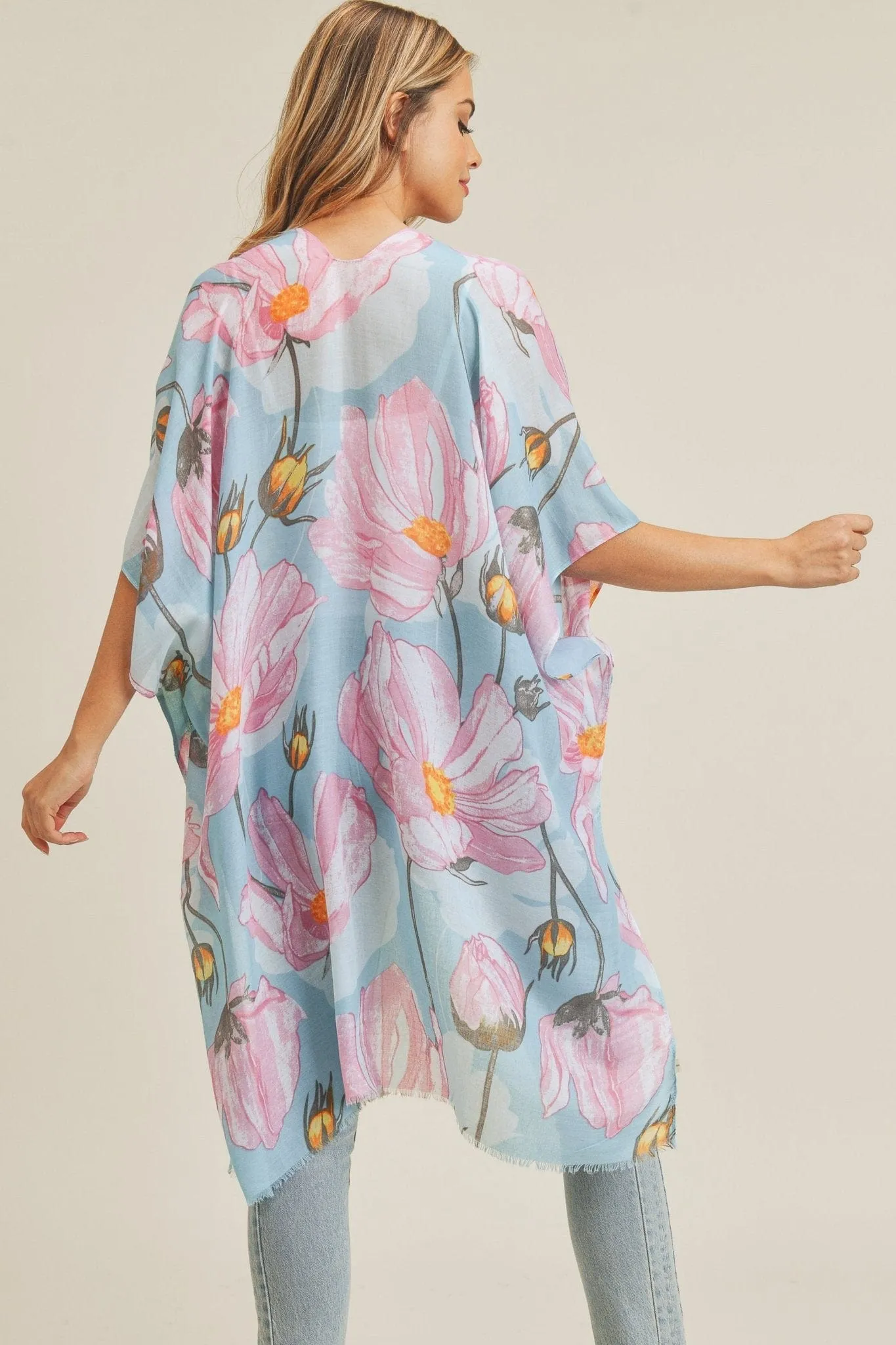 MS0226 Big Flower Print Beach Summer Kimono