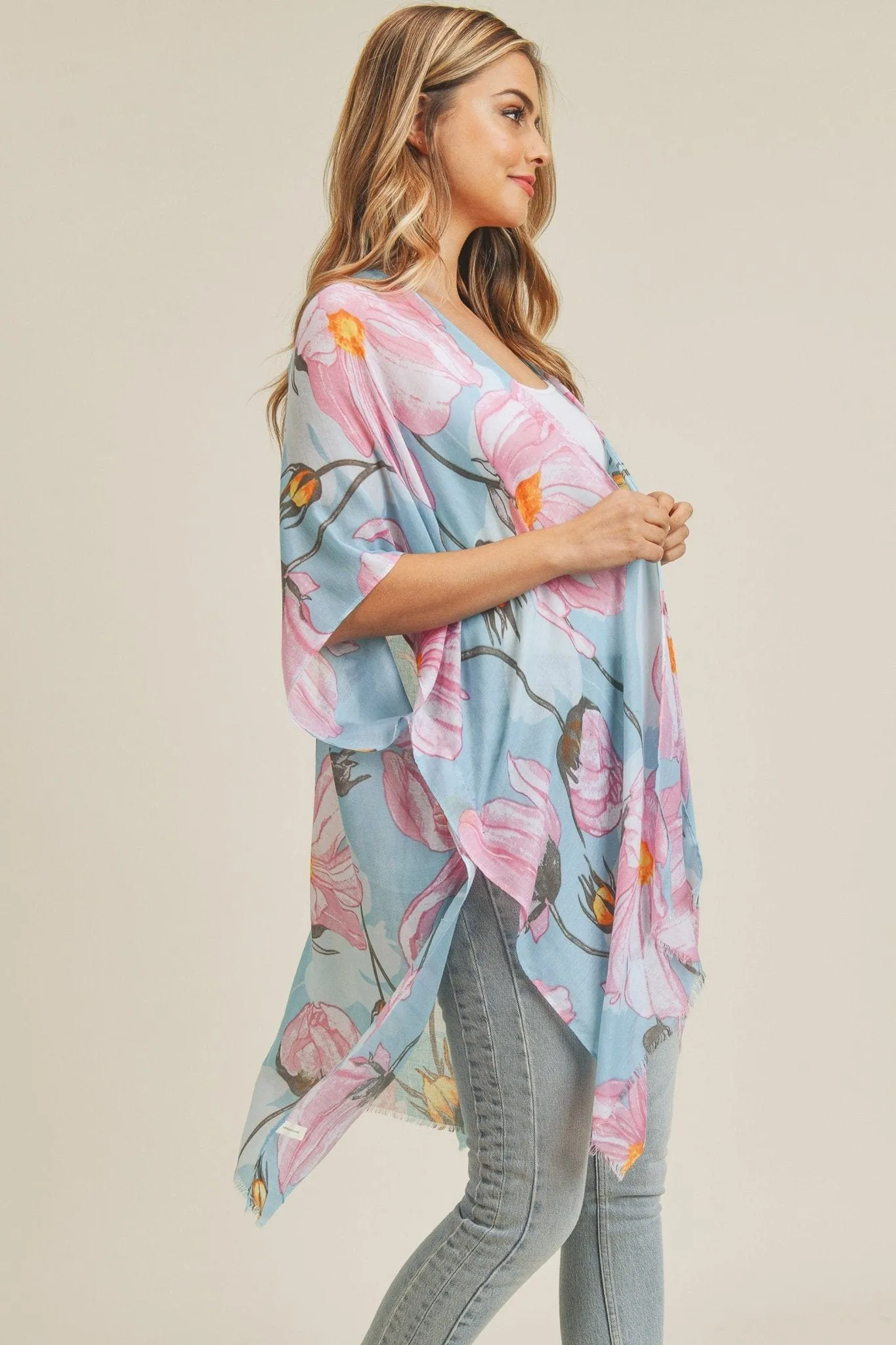 MS0226 Big Flower Print Beach Summer Kimono