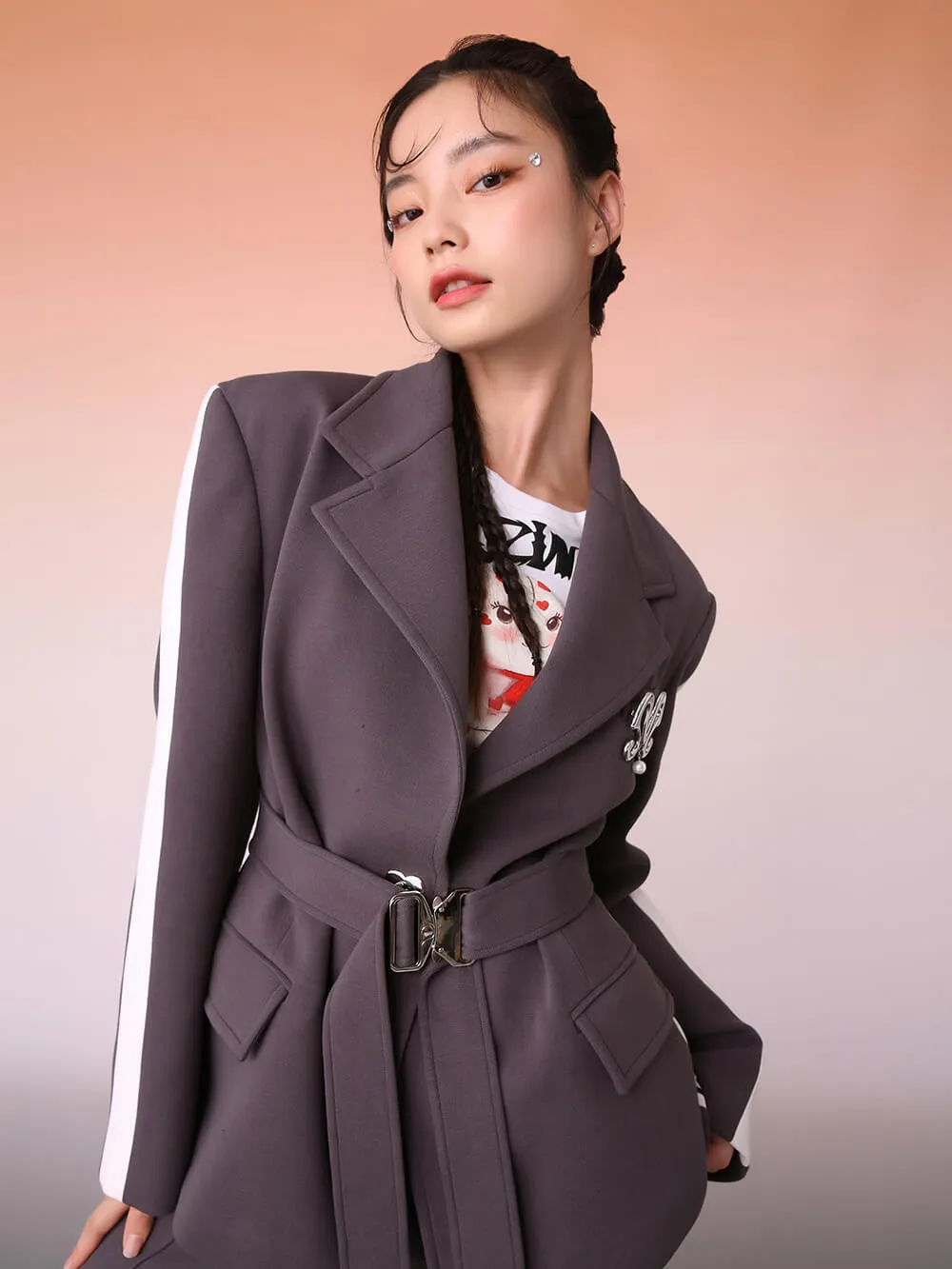 MUKZIN Grey Casual Blazer Coat