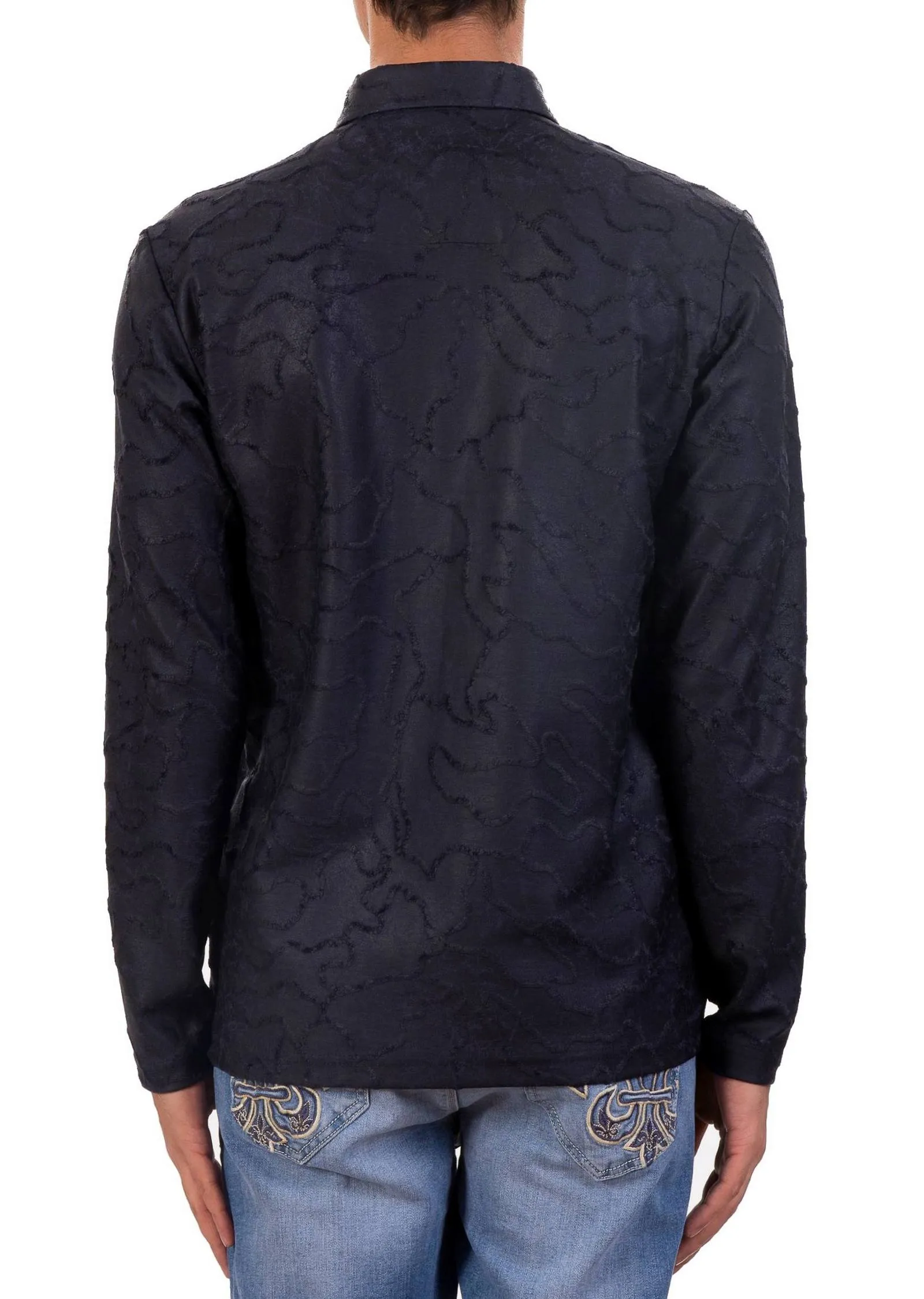 Navy Waxed Curve Weaved Knit Polo
