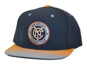 New York City FC Mitchell & Ness Flatbill Blue Gray Leather Strap Hat Cap Adj