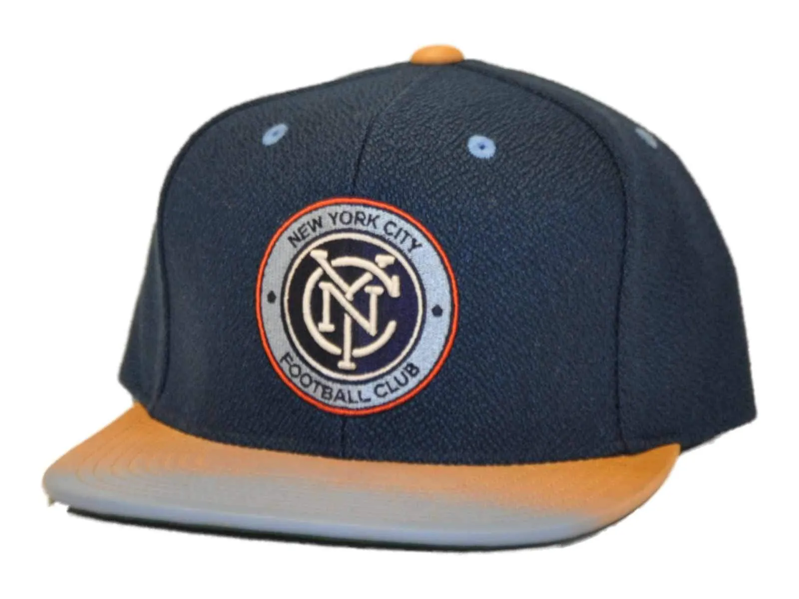 New York City FC Mitchell & Ness Flatbill Blue Gray Leather Strap Hat Cap Adj