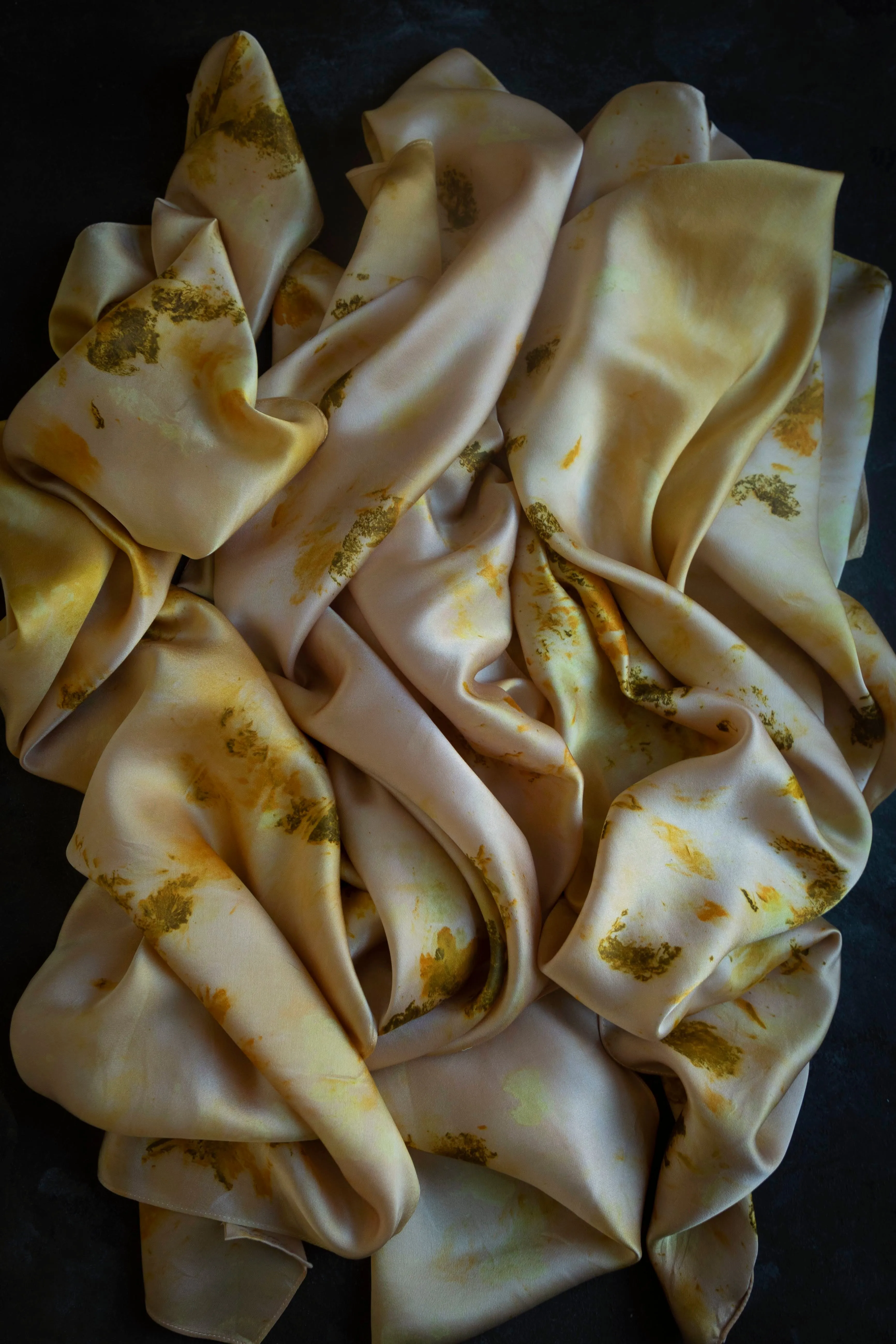 Original Eco-Print {Marigolds Blush}  | 35 x 35" 100% Silk Satin Scarf