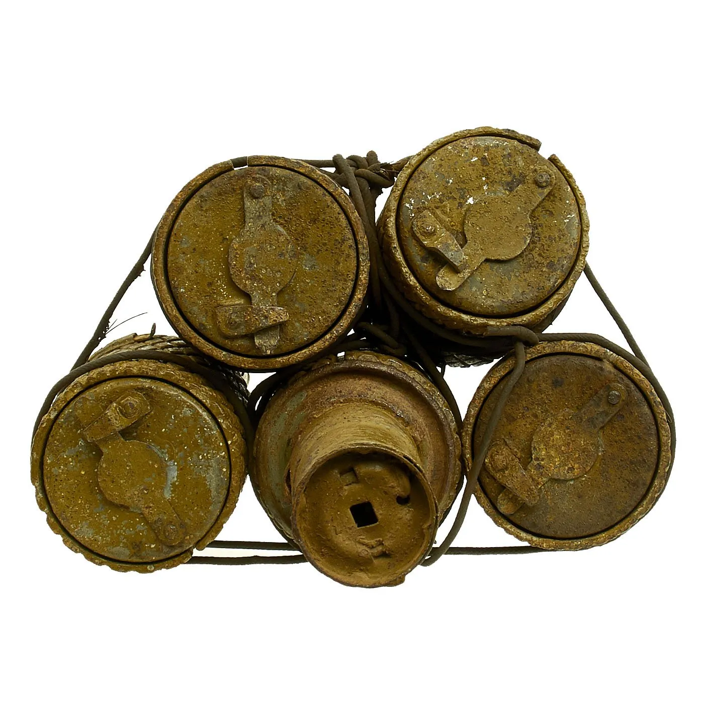 Original WWII Soviet Russian Anti-tank Bundle of 5 RGD-33 Inert Stick Grenades with Fragmentation Sleeves