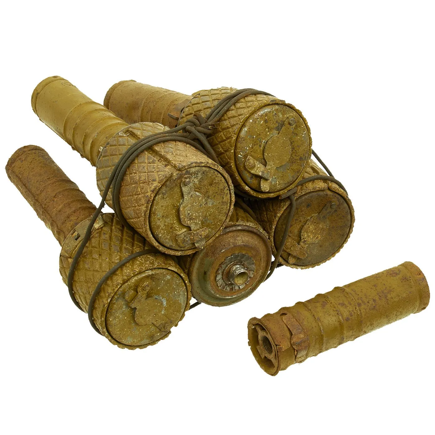 Original WWII Soviet Russian Anti-tank Bundle of 5 RGD-33 Inert Stick Grenades with Fragmentation Sleeves