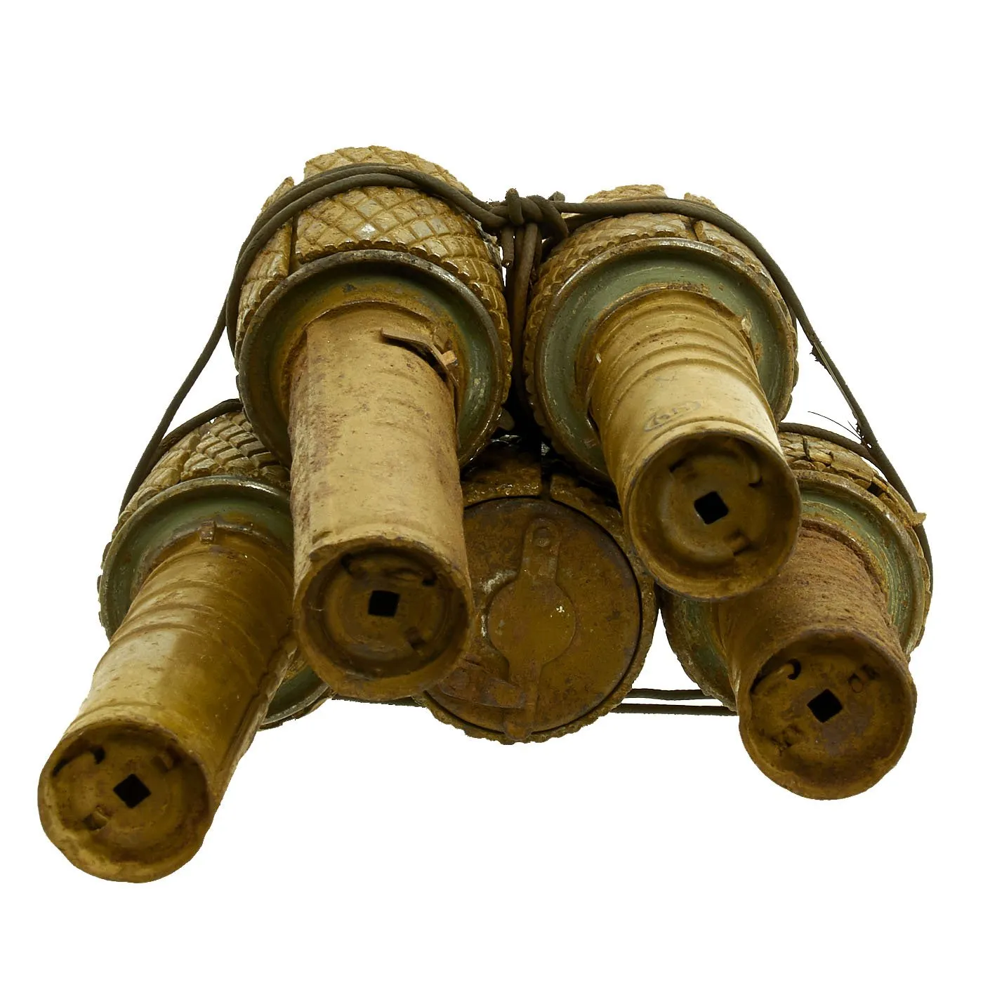 Original WWII Soviet Russian Anti-tank Bundle of 5 RGD-33 Inert Stick Grenades with Fragmentation Sleeves