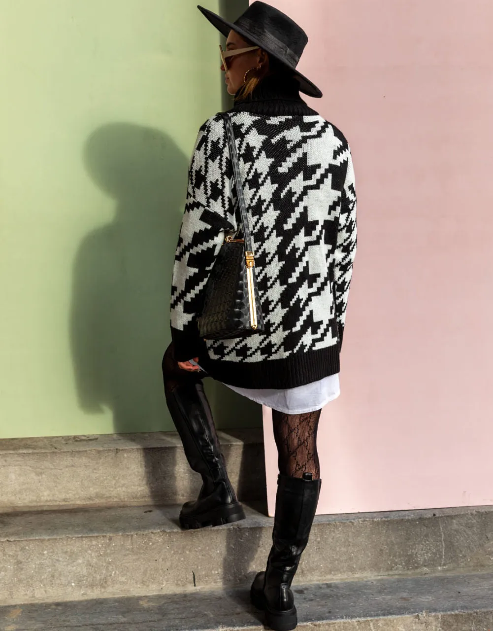 Oversized pied de poule sweater