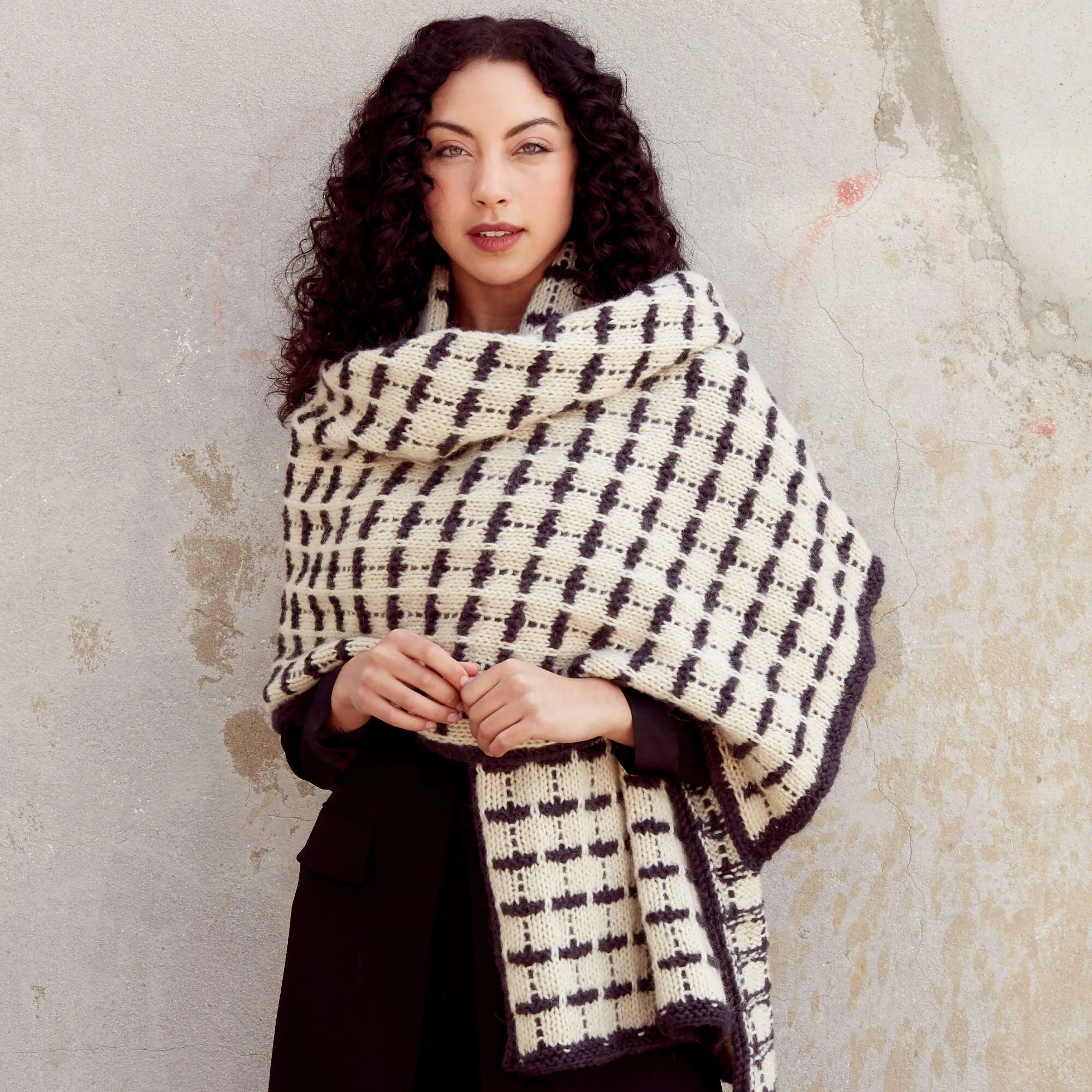 Patons Windowpane Knit Blanket Scarf