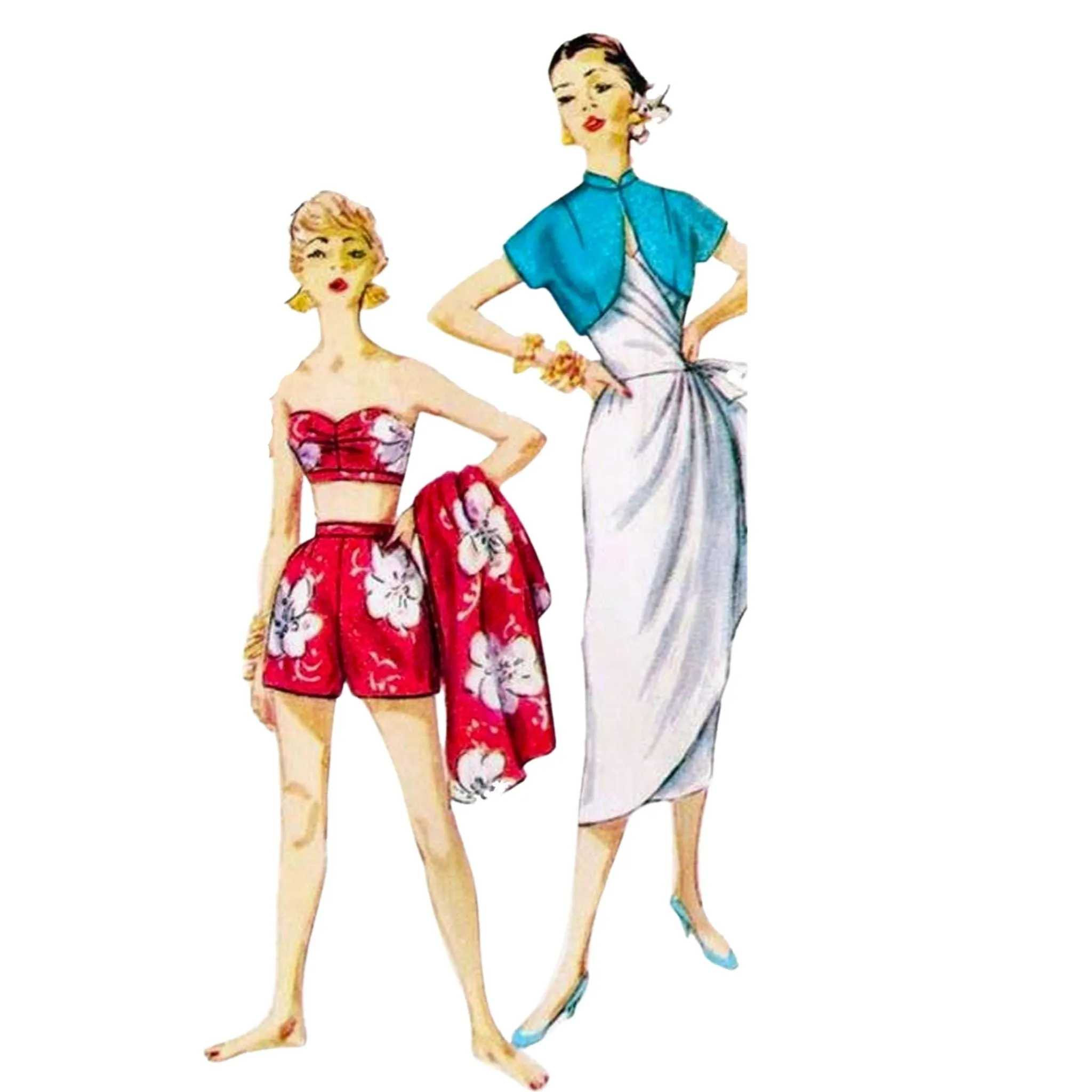 PDF - Vintage 1950s Pattern – Sarong Dress, Jacket, Bra & Shorts -  Bust 36” (91.4cm) - Download