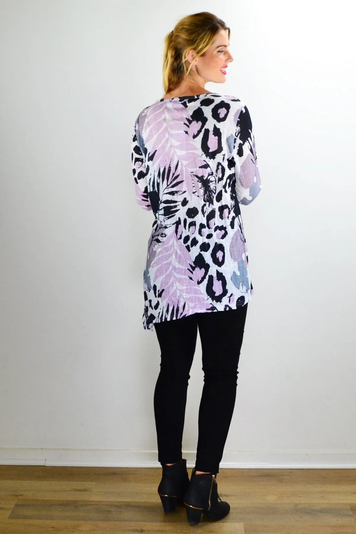 Pink Jungle Print Crinkle Tunic Top