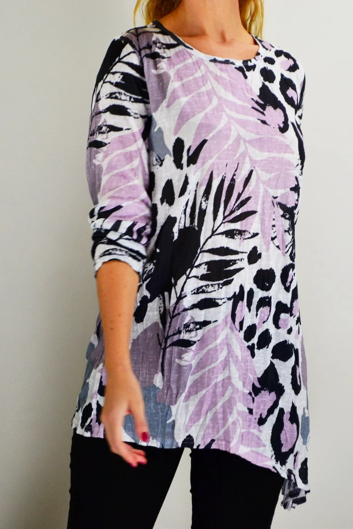 Pink Jungle Print Crinkle Tunic Top