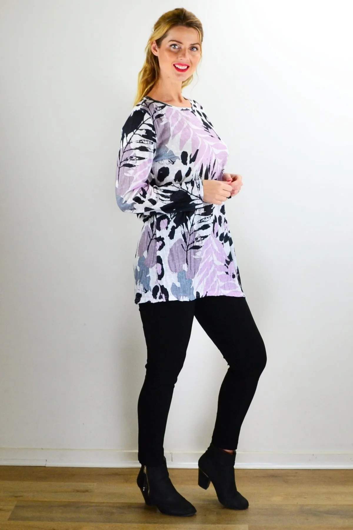 Pink Jungle Print Crinkle Tunic Top