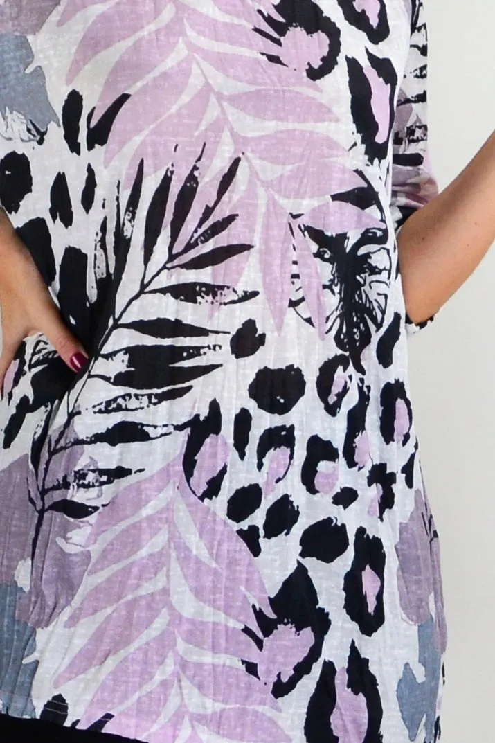 Pink Jungle Print Crinkle Tunic Top