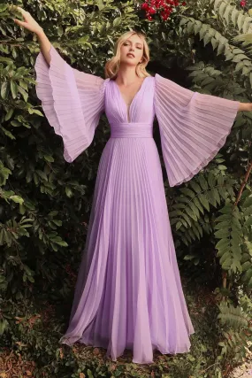 Pleated Chiffon Deep v-neck Open Back and Covered Shoulders Long Mother of the Bride Dress CDCD242 Sale