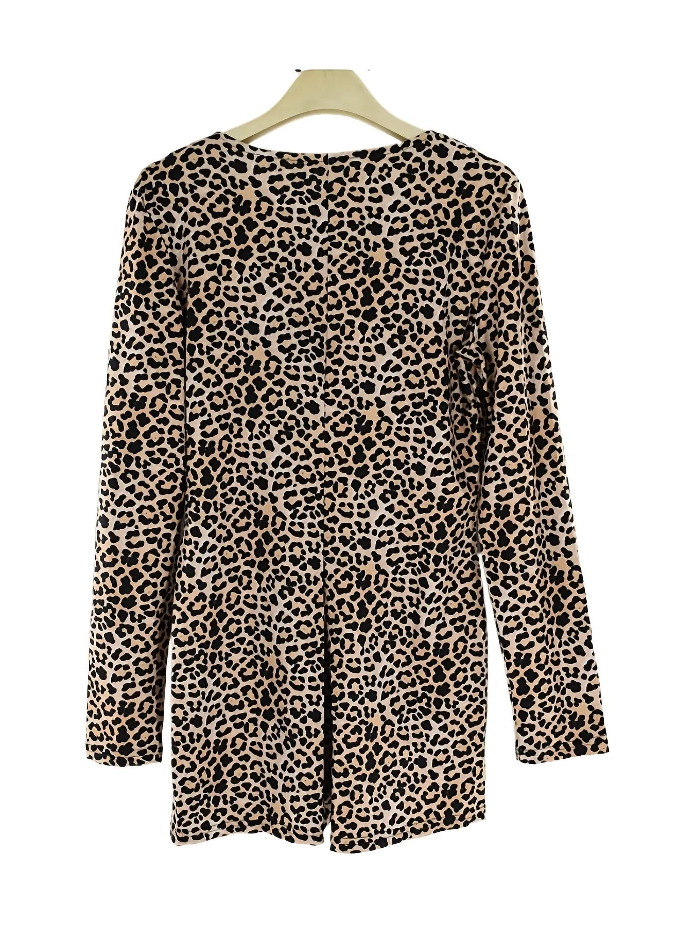 Random Leopard Print V Neck Jumpsuit, Sexy Long Sleeve Bodycon Jumpsuit, Women's Clothing