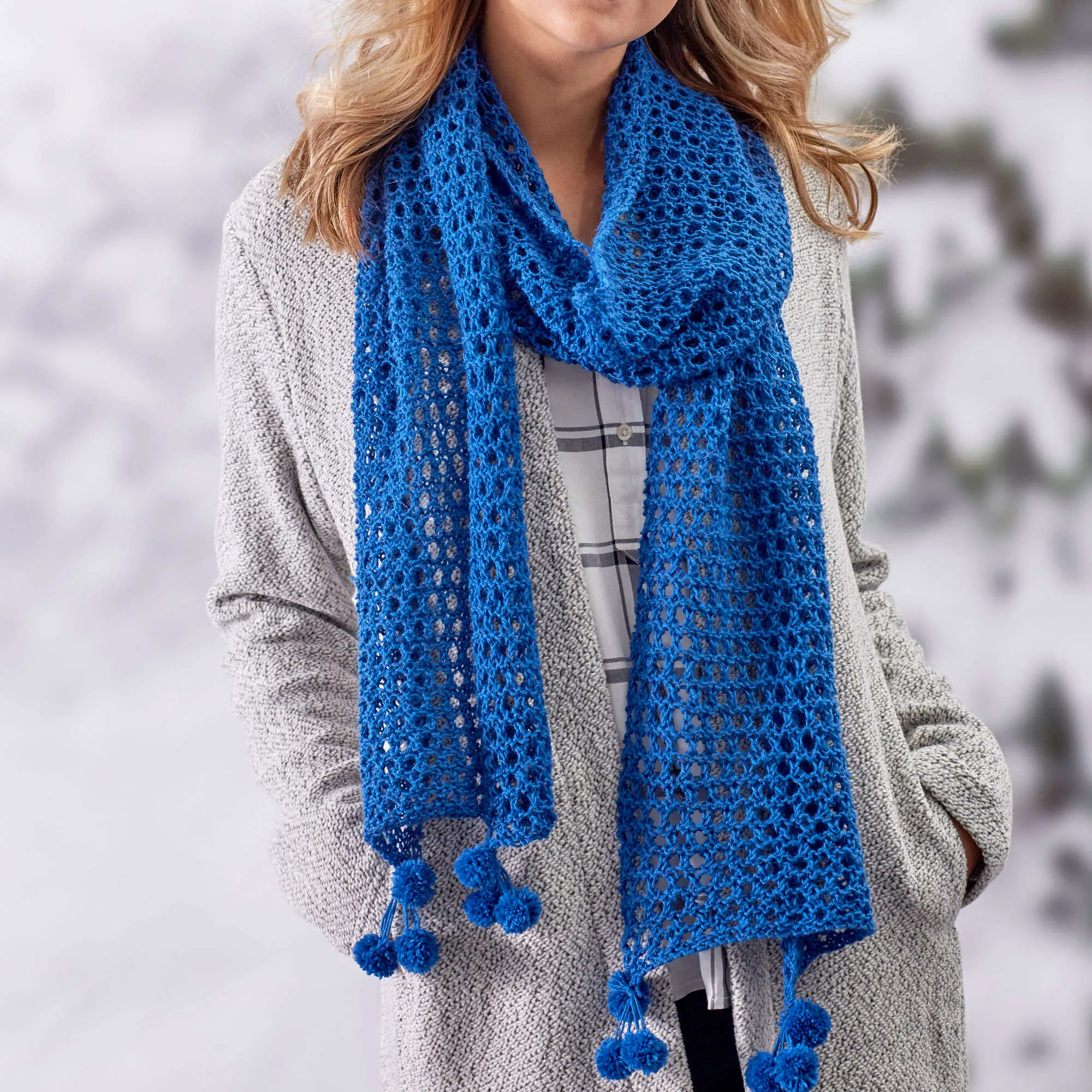 Red Heart Pompom Knit Scarf