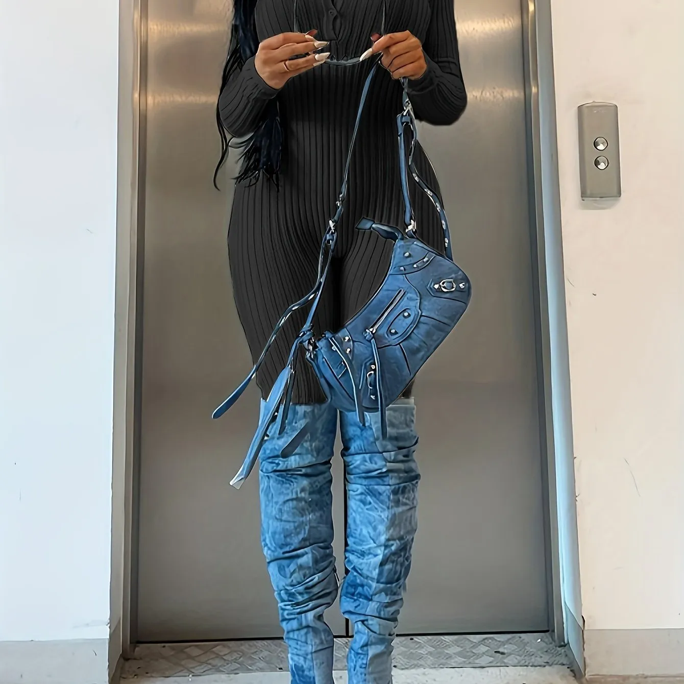 Ribbed Button Front Jumpsuit, Casual Long Sleeve Jumpsuit For Spring & Fall, Women's Clothing